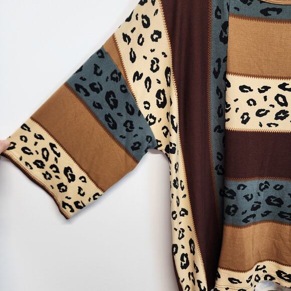 Oddy Pullover Top Size M/L Brown Leopard Colorblock Knit 3/4 Sleeve Teacher - Picture 4 of 11